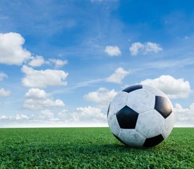 Futbol futbol futbol sahası yeşil çimenlerin üzerinde.