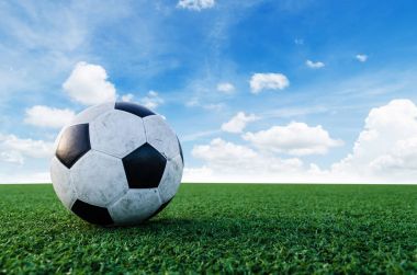 Futbol futbol futbol sahası yeşil çimenlerin üzerinde.