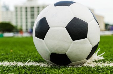 Futbol futbol futbol sahası yeşil çimenlerin üzerinde.