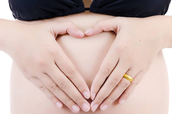 Adorável jovem grávida senhora isolada no fundo branco . — Fotografia de Stock