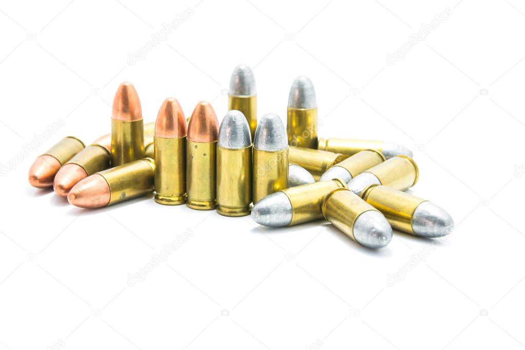 Gun and Bullets isolated on the white Background.
