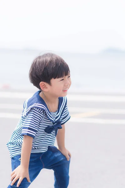 Portrait Young Sailor Boy Sea — Stock Photo, Image