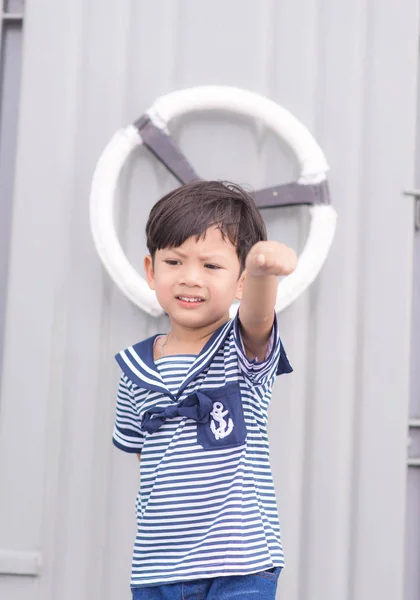 Portrait Young Sailor Boy Sea — Stock Photo, Image