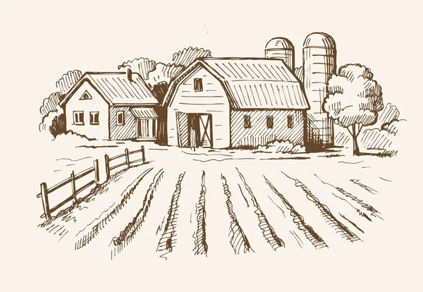 Ferme village et paysage — Image vectorielle