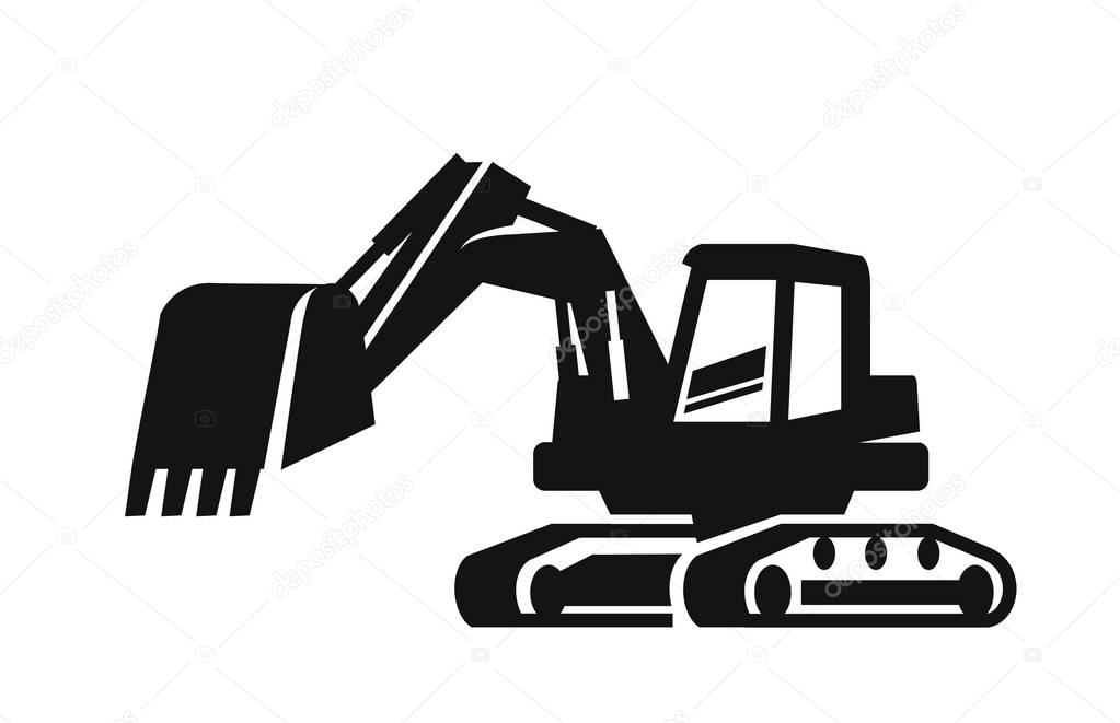 Vector black Excavator icon on white background