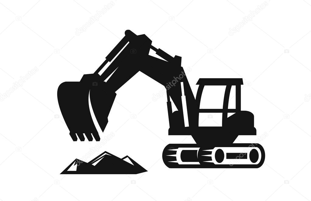 Vector black Excavator icon on white background