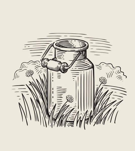 牛奶罐与草 — 图库矢量图片