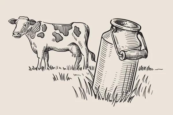 Melk blikjes met gras — Stockvector