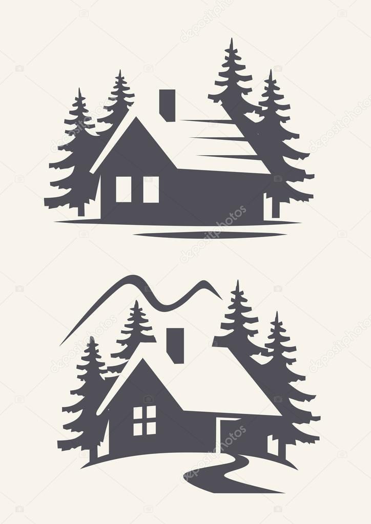 Vector black cabin icon on white background