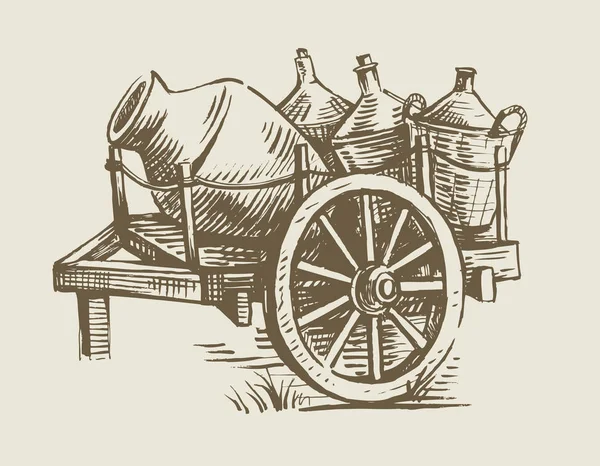 Carrito con vino — Vector de stock