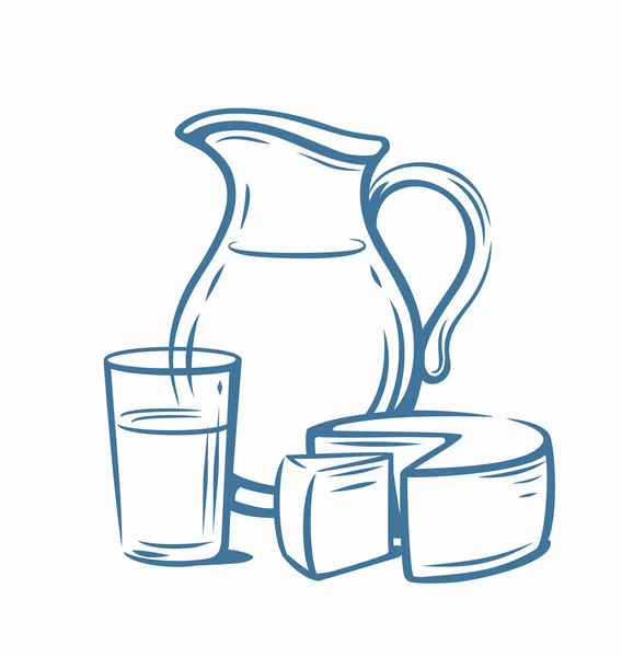 Productos lácteos con vidrio — Vector de stock