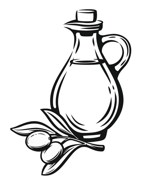 Aceituna con hojas y botella — Vector de stock