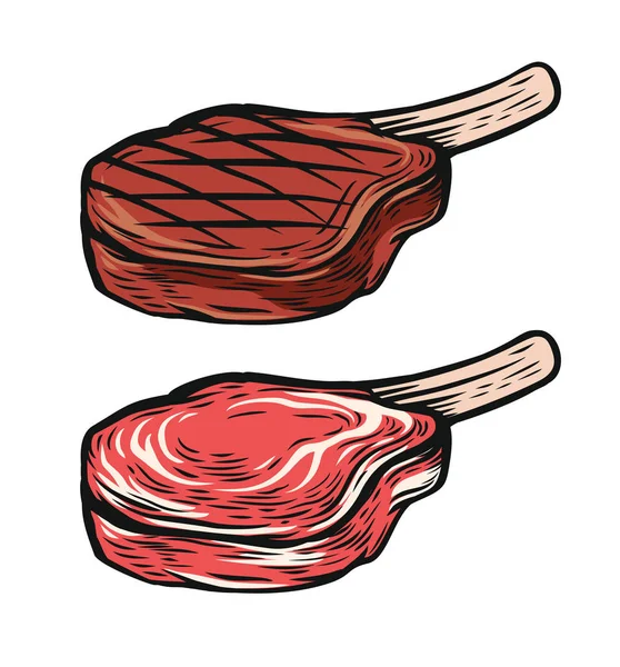 Friss és főtt hús steak — Stock Vector