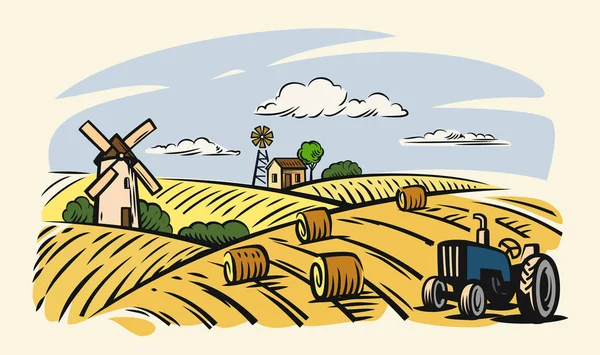 Pays avec tracteur — Image vectorielle