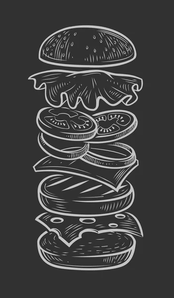 Vector negro hamburguesa — Vector de stock