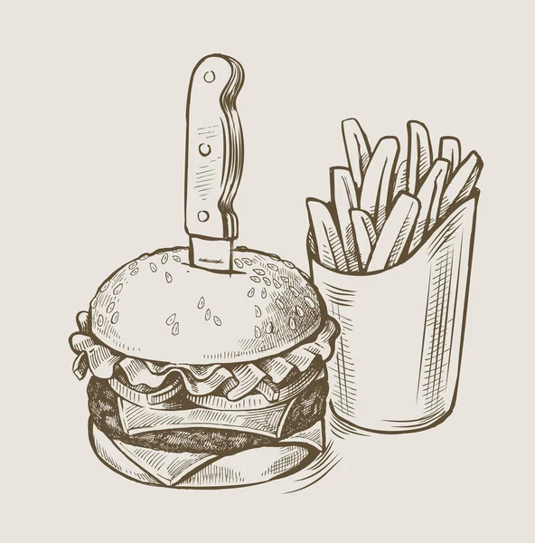 Hambúrguer desenhado à mão —  Vetores de Stock