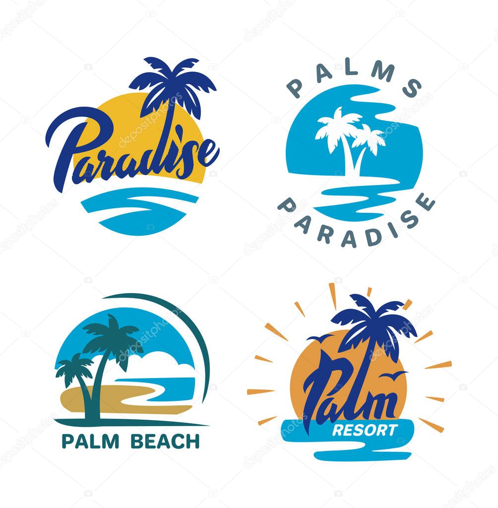 Palm trees round emblems for travel company. Vector illustration