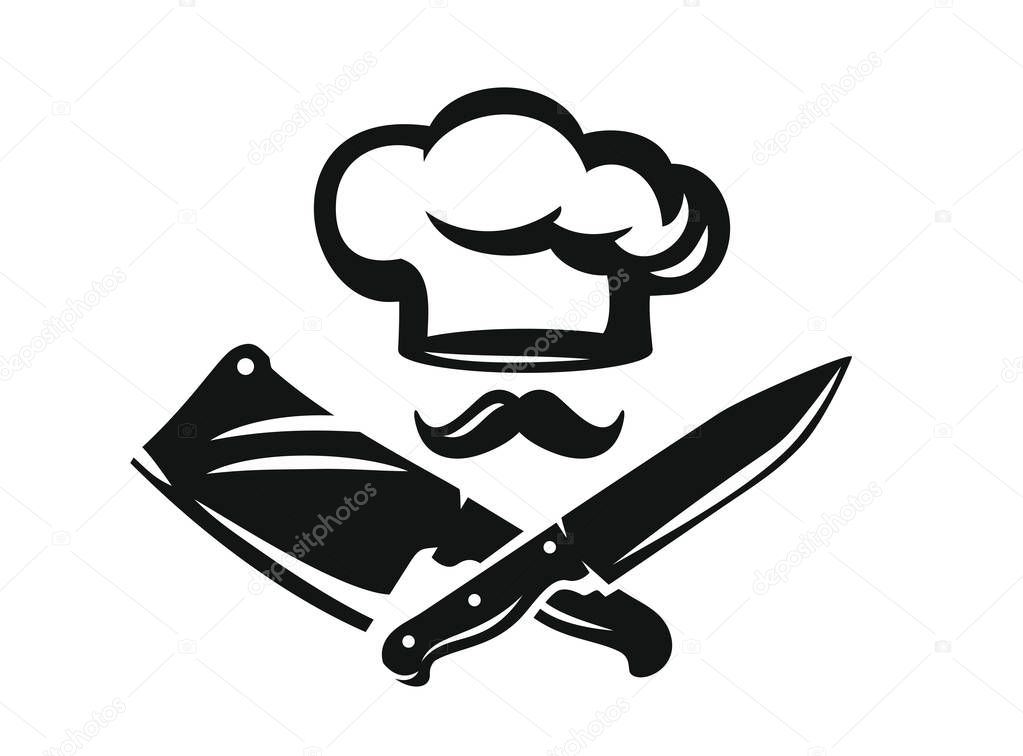 Chef hat with kitchen knife
