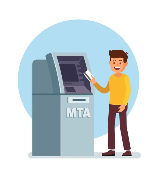 Man met behulp van de ATM-machine. — Stockvector