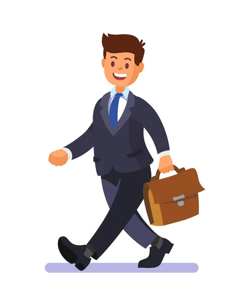 Empresario caminando feliz con maletín . — Vector de stock