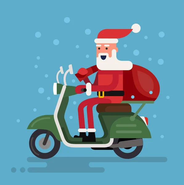 Noel Baba bir scooter üzerinde gidiş. — Stok Vektör