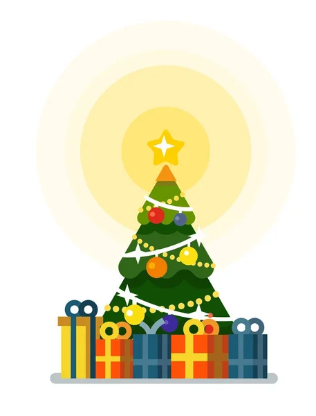 Kerstboom met veel geschenkdozen. — Stockvector