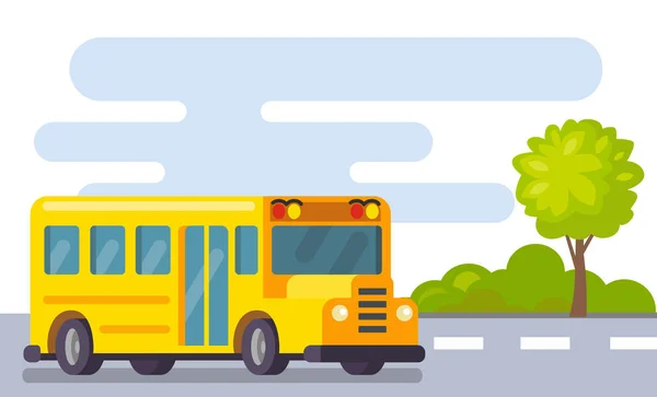 Yellow school bus in street. — Stock Vector