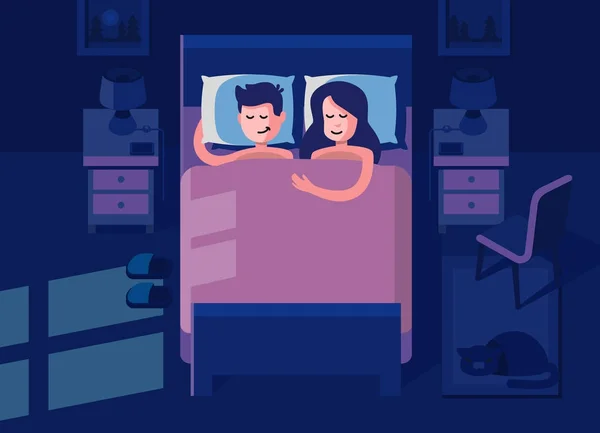 Muž a žena spí v posteli. — Stockový vektor