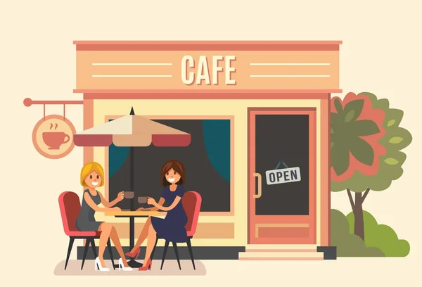 Café de verano y dos chicas . — Vector de stock