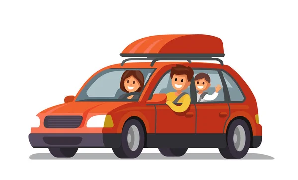 幸福的家庭，红色乘车旅行. — 图库矢量图片