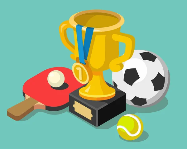 Coupe trophée avec balles de sport . — Image vectorielle