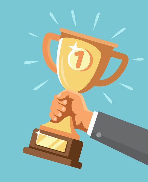 Hand holding a trophy.