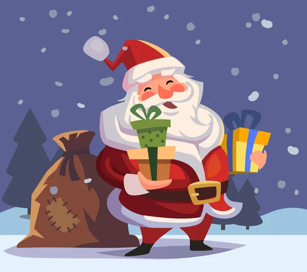 Cartoon Santa Claus with gifts in hands. — Stock Vector