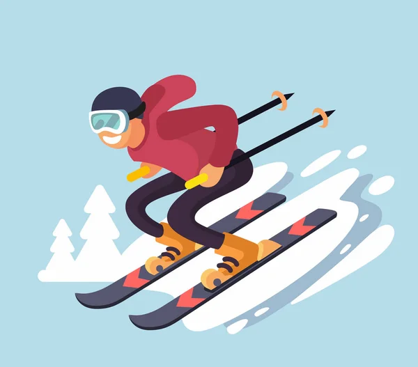 Sonriendo dibujos animados esquiando cuesta abajo . — Archivo Imágenes Vectoriales