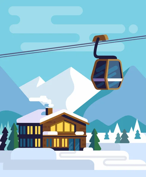 酒店与滑雪升降机. — 图库矢量图片
