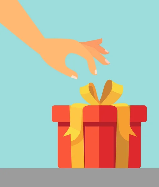 Mano quiere abrir el regalo . — Vector de stock