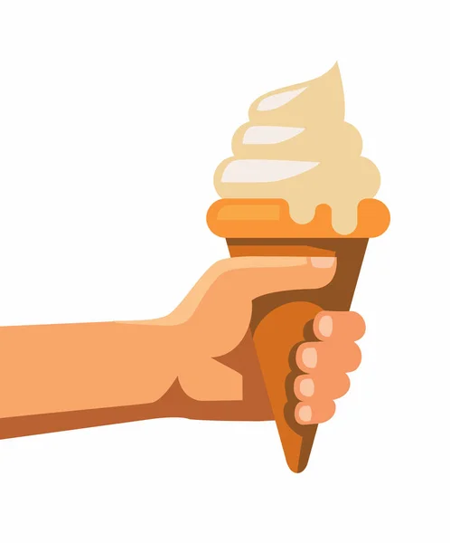 La mano sostiene un helado . — Vector de stock