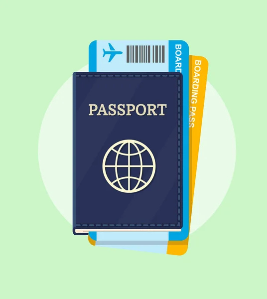Billetes de pasaporte y tarjeta de embarque . — Archivo Imágenes Vectoriales