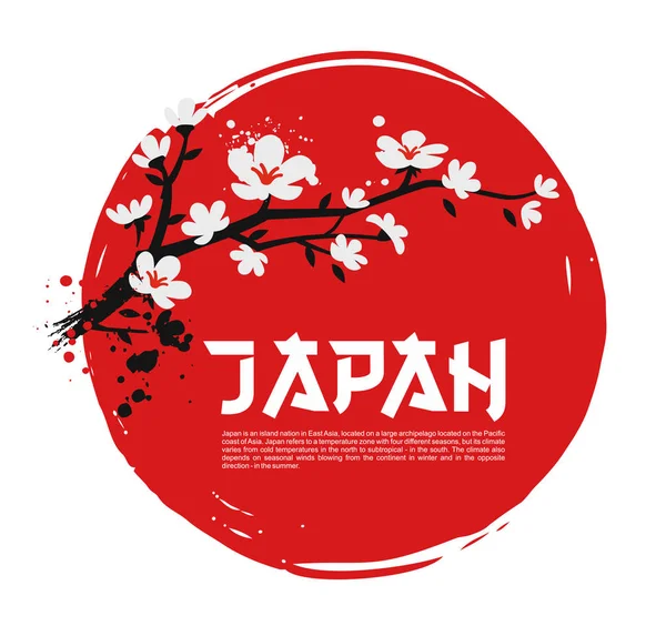 Sakura di latar belakang merah - Stok Vektor