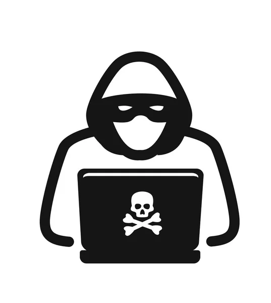 Pirate informatique avec ordinateur portable. — Image vectorielle