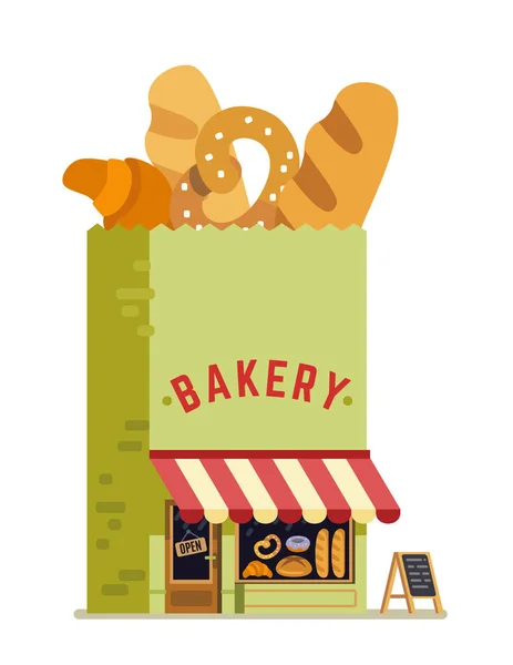 Maison de boulangerie. Bâtiment sac . — Image vectorielle