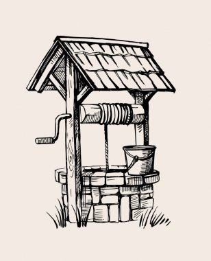 Rustic well sketch clipart