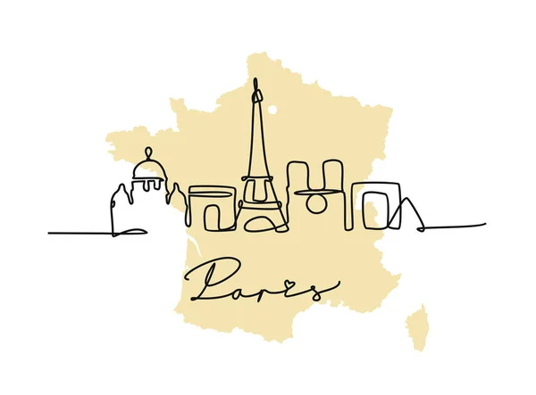 Paris desenhado por uma única linha em estilo minimalista — Vetor de Stock