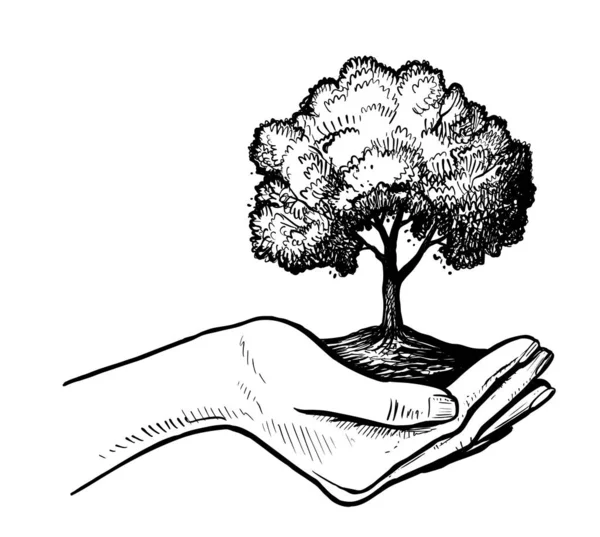 Mädchen mit Baum Erde Illustration — Stockvektor