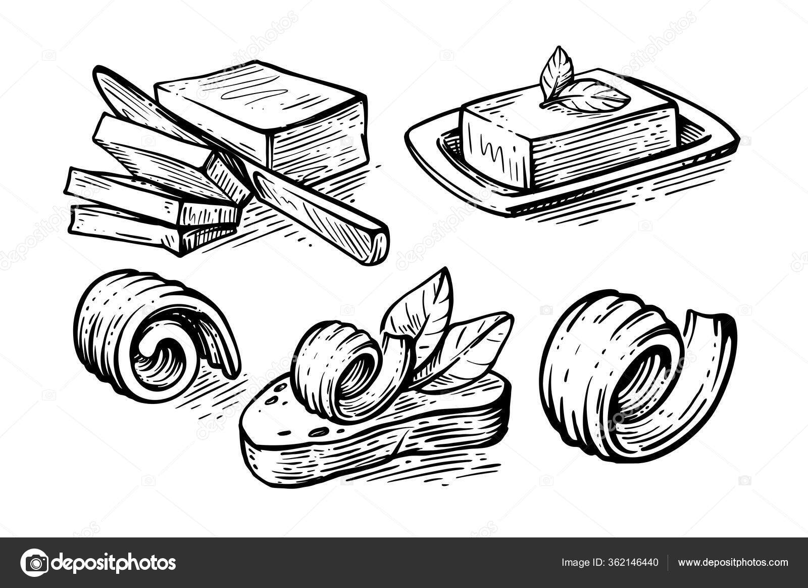 Hand drawn set butter sketch on white Stock Vector Image by ©bioraven 362146440