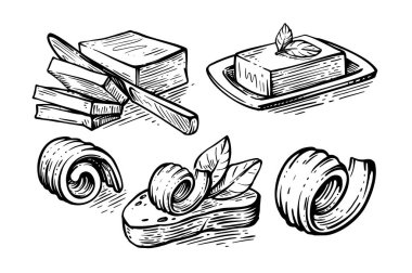 hand drawn set butter sketch on white clipart