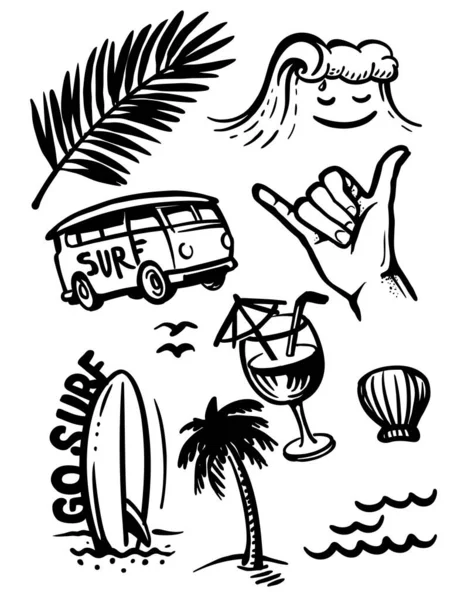 Fondo de pantalla de boceto con tema de surf — Archivo Imágenes Vectoriales