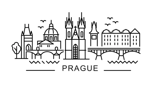 Ciudad de Praga en el estilo de contorno en blanco — Vector de stock