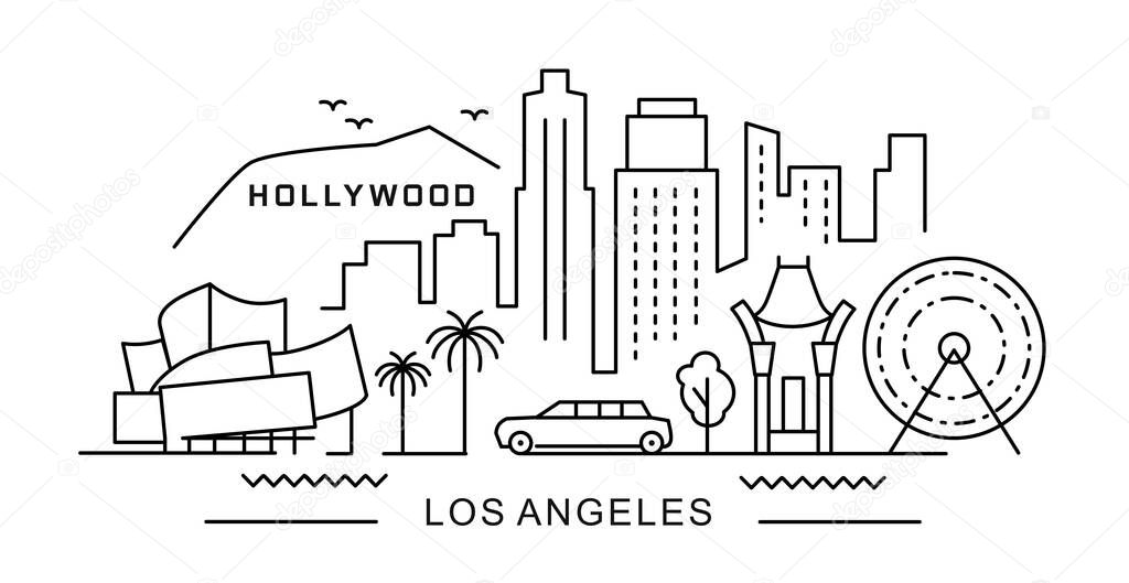 city of Los Angeles in outline style on white 
