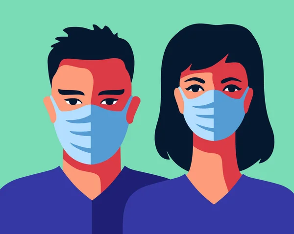 Két orvos orvosi maszkban férfi és nő — Stock Vector